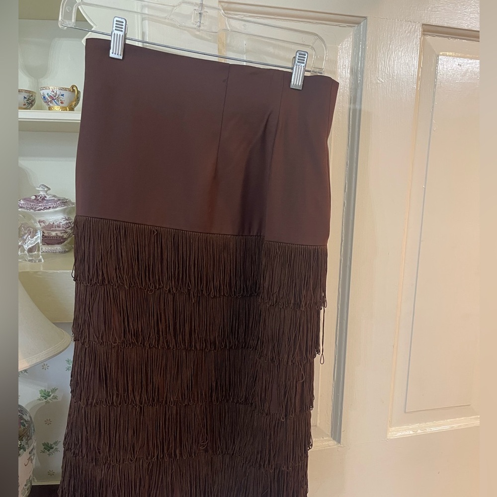 Vintage Escada brown skirt w fringe